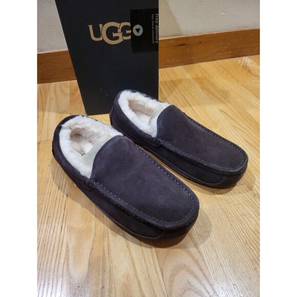 UGG Ascot Slippers Mens 7 Brown Espresso Suede Wool Lined Loafer Hard Sole main image 4